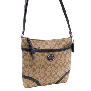 Like New Coach Signature Tan & Brown Crossbody Bag Purse